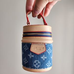 Mini Denim Monogram Cylinder Bag Charm